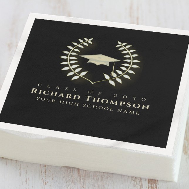 Serviette En Papier Diplôme Elegant Gold Laurel Feuille Mortier Board (Créateur téléchargé)