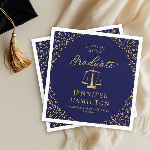 Serviette En Papier Diplômé Élégant Or Bleu Remise des diplômes de la