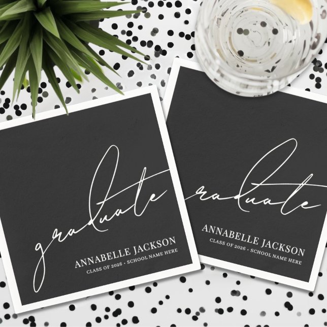 Serviette En Papier Diplômé en écriture noire (Black Script Graduation Napkins)