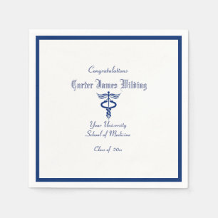 Serviette En Papier Diplôme, Faculté de Médecine, Caducée, Bleu Marine