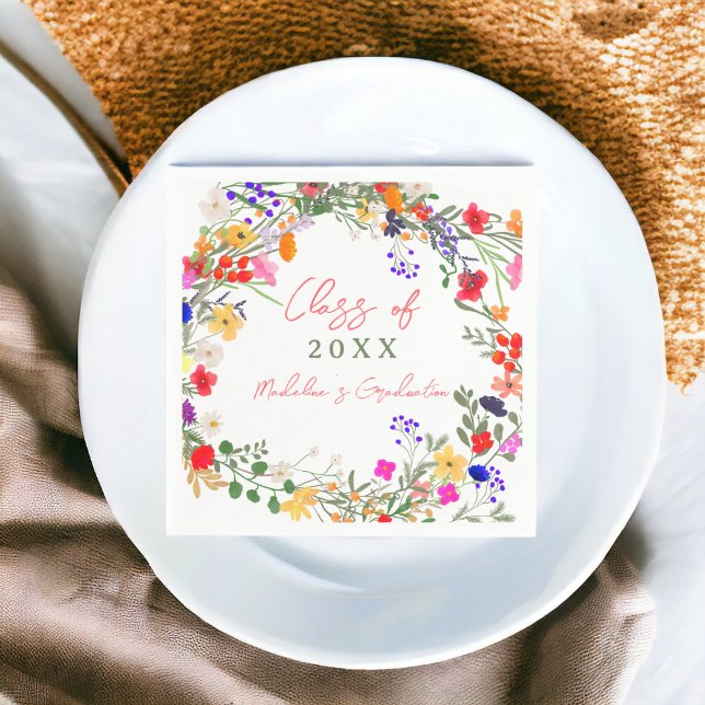 Serviette En Papier Diplôme fleur sauvage chic et moderne (Modern chic boho wildflowers graduation napkins)