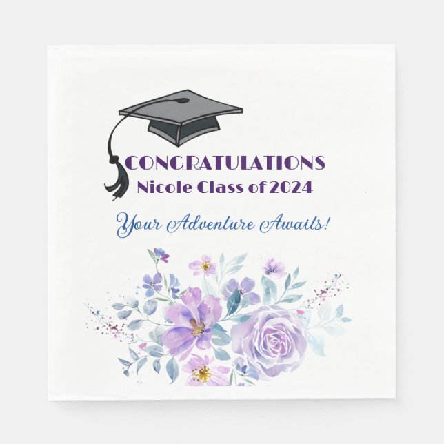 Serviette En Papier Diplôme Floral Lavande (Devant)