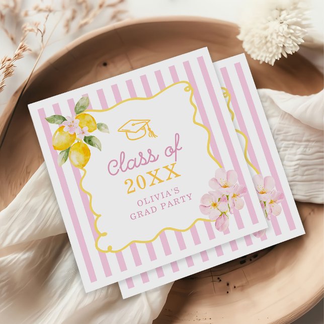 Serviette En Papier Diplômé Frais Rayures Roses Jaune Citron (Créateur téléchargé)