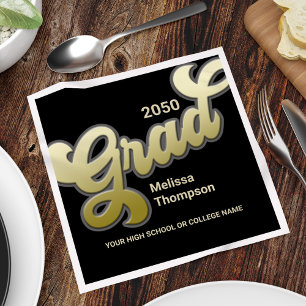 Serviette En Papier Diplômé Gold Typographie Noire Simple Personnalisé
