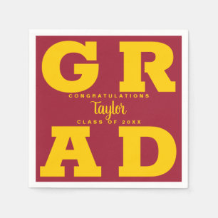 Serviette En Papier Diplôme GRAD Or Jaune sur Rouge Cramoisi Diplômé