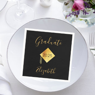 Serviette En Papier Diplômé graduation 2023 fête cap noir or