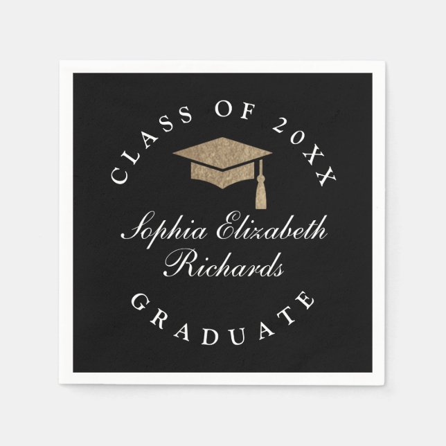 Serviette En Papier Diplôme Noir et Blanc Script Classique  (Devant)