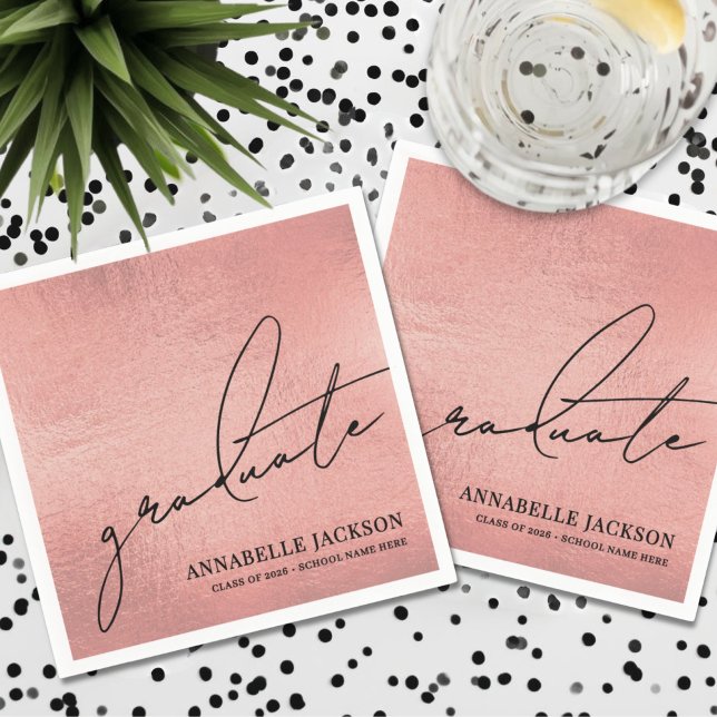 Serviette En Papier Diplômé Or Rose Clair (Pink Rose Gold Graduation Napkins)