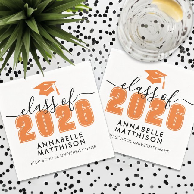 Serviette En Papier Diplômé Orange Remise des diplômes (Graduate OrangeGraduation Napkins)