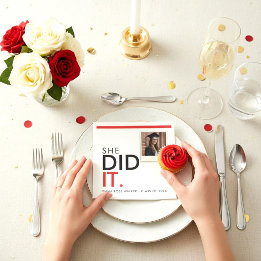 Serviette En Papier Diplôme Photo Moderne "Elle a Réussi" Nappe Rouge