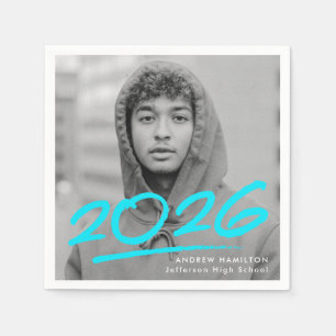 Serviette En Papier Diplôme photo turquoise Dashed 2025 moderne