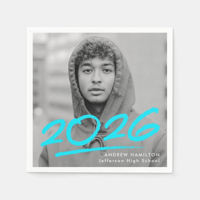 Serviette En Papier Diplôme photo turquoise Dashed 2025 moderne (Devant)