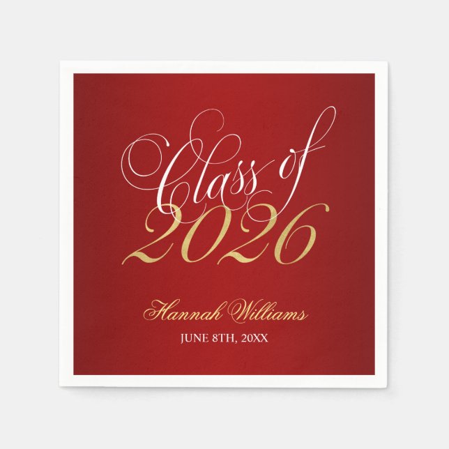 Serviette En Papier Diplôme Rouge Or Promotion 2026 (Devant)
