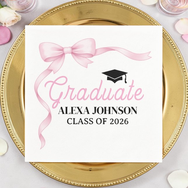 Serviette En Papier Diplômé Ruban Rose Promotion 2026 (Créateur téléchargé)