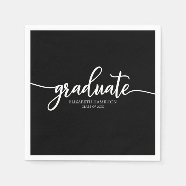 Serviette En Papier Diplômé Simple Chic Calligraphie Diplôme Noir (Devant)