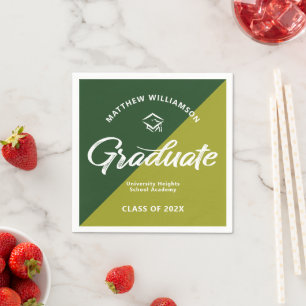 Serviette En Papier Diplômé Vert Gras Écriture Rétro Gras Chapeau Icôn