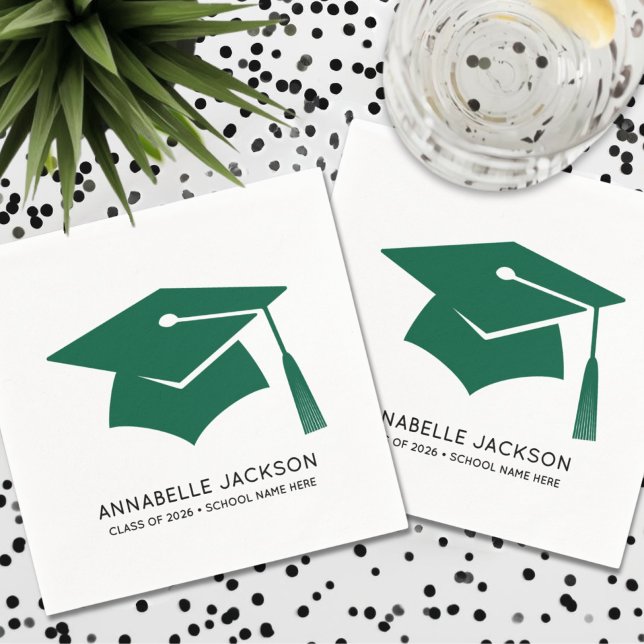Serviette En Papier Diplômé Vert Personnalisé (Personalized Green Graduation Napkins)