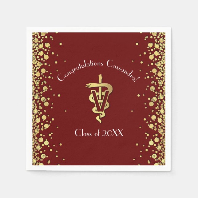 Serviette En Papier Diplômé Vétérinaire Marron Or (Devant)