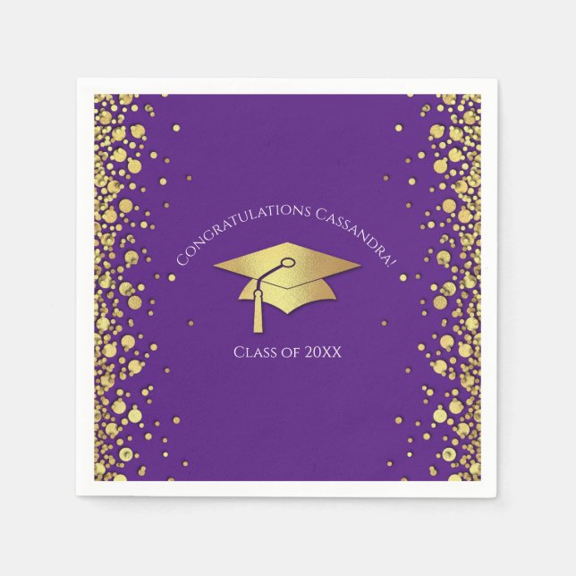 Serviette En Papier Diplômé Violet et Or (Devant)