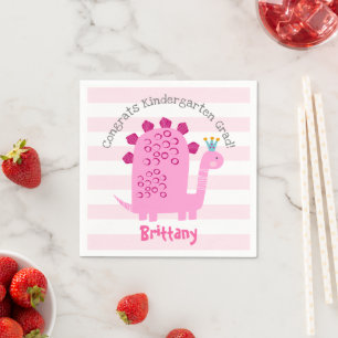 Serviette En Papier Diplômée de maternelle fille dinosaure rose ludiqu