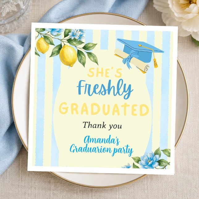 Serviette En Papier Diplômée Fraîchement Lemon Rayure Bleue (Créateur téléchargé)