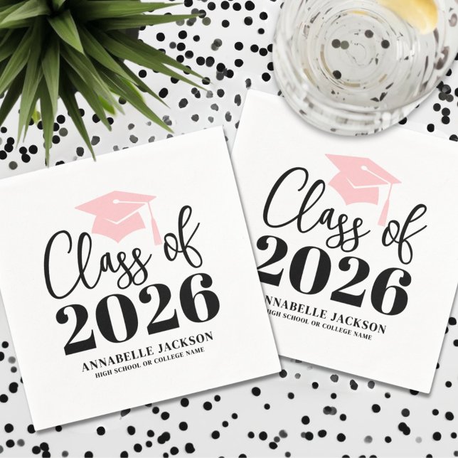 Serviette En Papier Diplômée Rose Personnalisée (Personalized Pink Graduation Napkins)