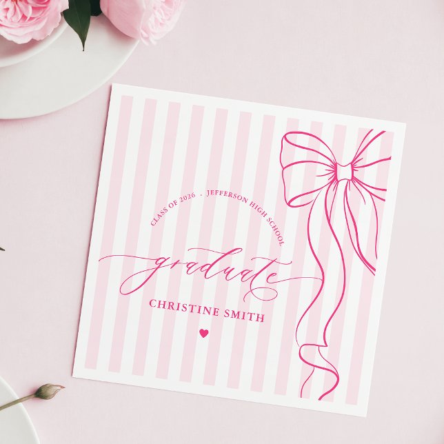 Serviette En Papier Diplômée Ruban Rose et Rayures (Créateur téléchargé)