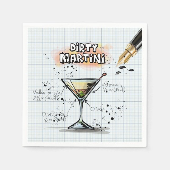 Serviette En Papier Dirty Martini Barre de recettes Dessin (Devant)