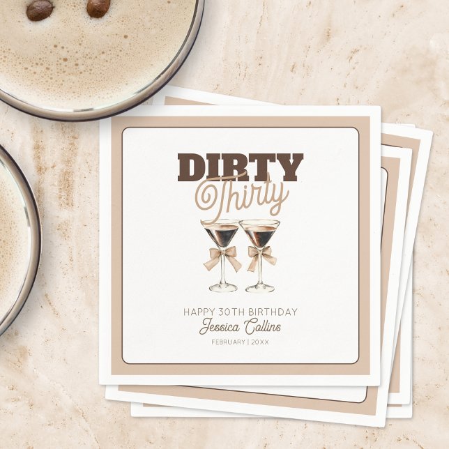 Serviette En Papier Dirty Thirty Espresso Cocktail 30e fête d'annivers (Dirty Thirty Espresso Cocktail 30th Birthday Party Napkins)