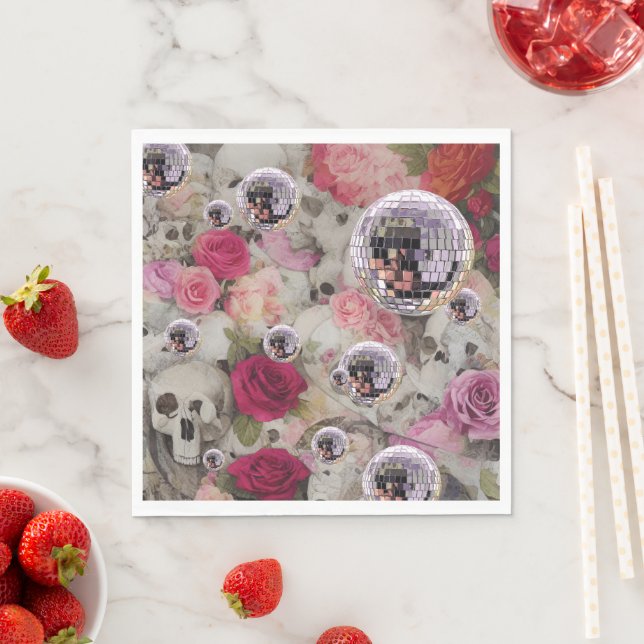 Serviette En Papier Disco Balls Skuls et Roses (En situation)