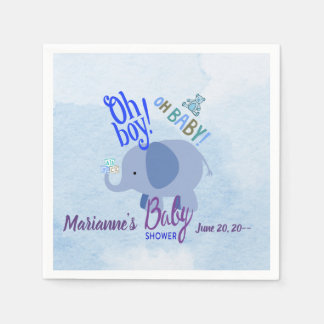 Serviette En Papier Disposition de Baby Shower Blue Elephant Oh Boy