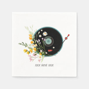 Serviette En Papier Disque vinyle, Musique ancienne rustique, fleurs,
