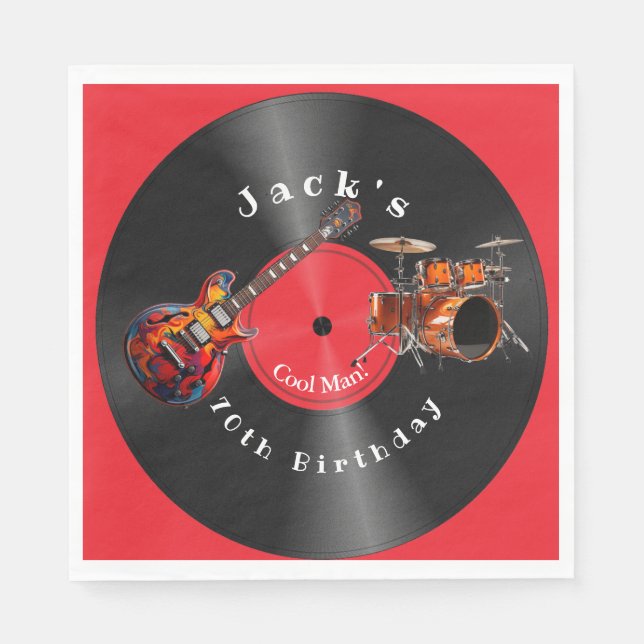 Serviette En Papier Disque vinyle rétro anniversaire musique rock guit (Devant)