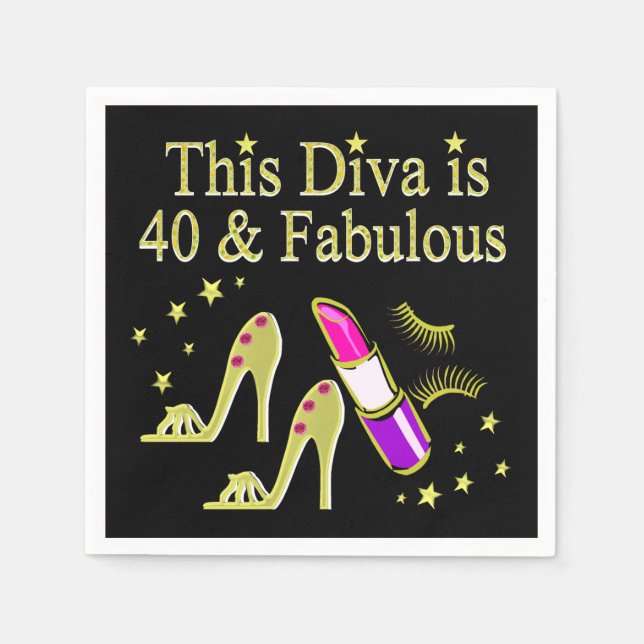 SERVIETTE EN PAPIER DIVA A 40 ANS ET FABULEUX GOLD HIGH HEEL DESIGN (Devant)