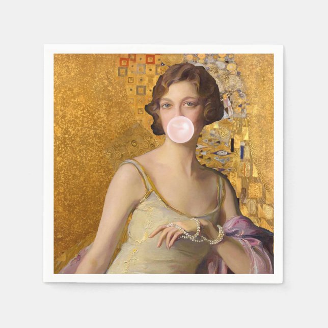 Serviette En Papier Diva de la gomme à bulles dorée (Devant)