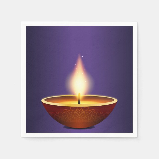 Serviette En Papier Diwali Diya arrière - plan violet (Devant)
