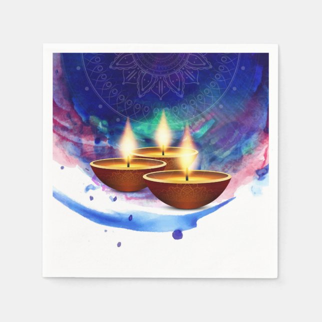 Serviette En Papier Diwali Diyas Blue Paint Lash (Devant)