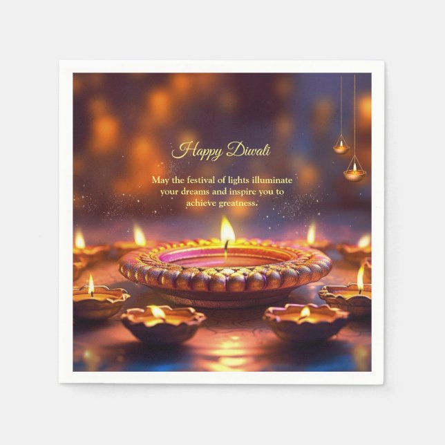 Serviette En Papier Diwali Orange Brown Lampe dorée Diyas (Devant)
