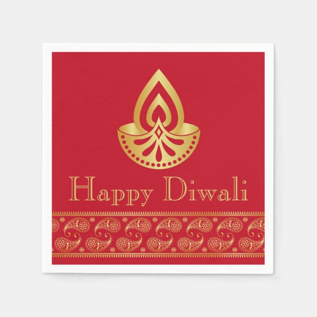 Serviette En Papier Diwali Papier Napkin Gold Diya Motif indien (Devant)