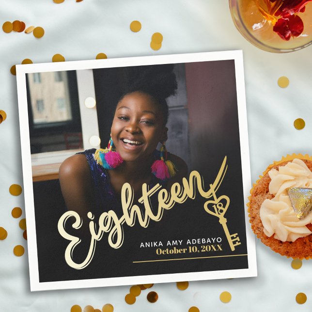 Serviette En Papier Dix-huit 18e anniversaire script photo personnalis (Créateur téléchargé)