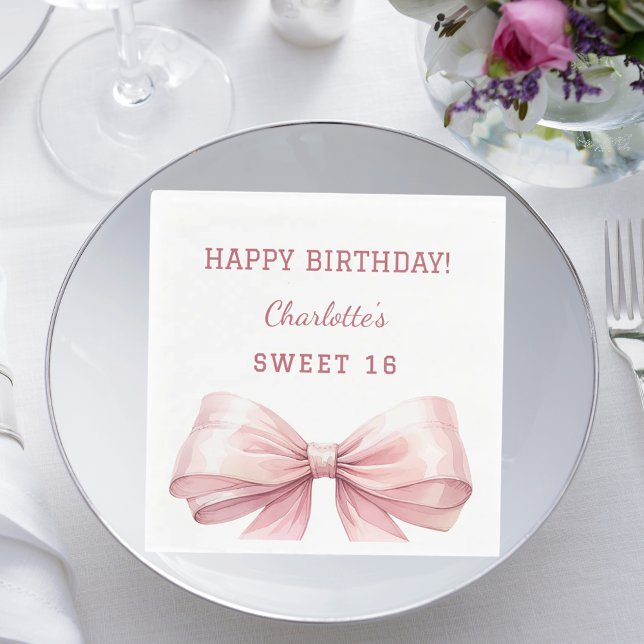 Serviette En Papier Dix-six ans rose bow blanc déjeuner (Créateur téléchargé)