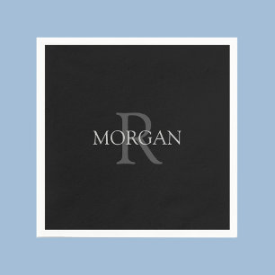 Serviette En Papier DIY Monogram & Name, Trendy Black with Grey Text