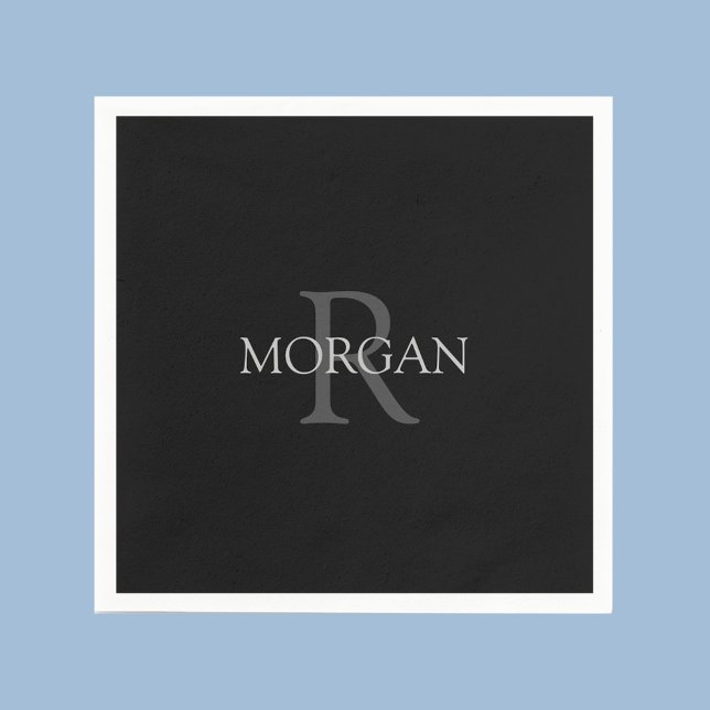 Serviette En Papier DIY Monogram & Name, Trendy Black with Grey Text (Créateur téléchargé)