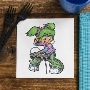 Serviette En Papier DJ Girl avec cheveux verts et casques