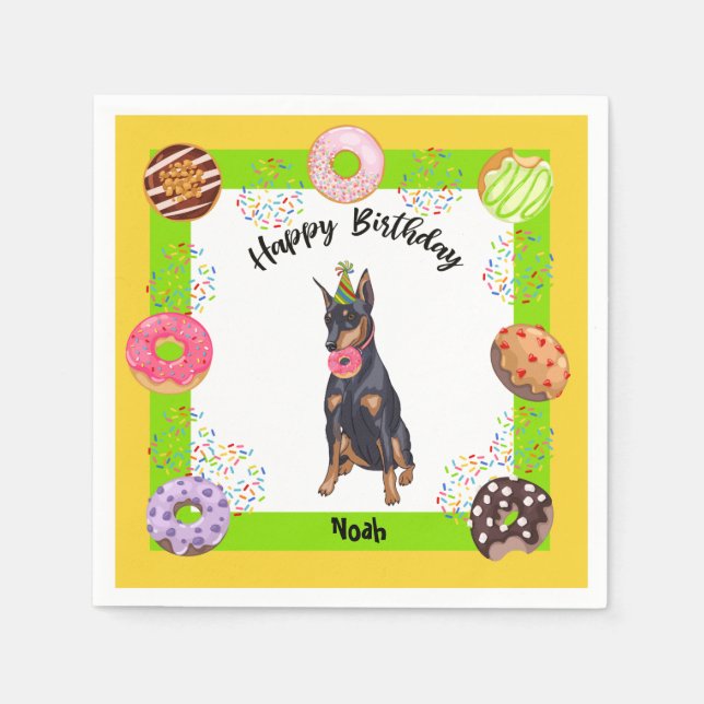 Serviette En Papier Doberman Doberman Donut fête d'anniversaire Napkin (Devant)