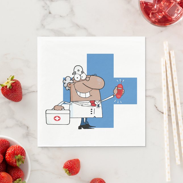 Serviette En Papier Docteur en dessin animé avec téléphone et sac Médi (Créateur téléchargé)