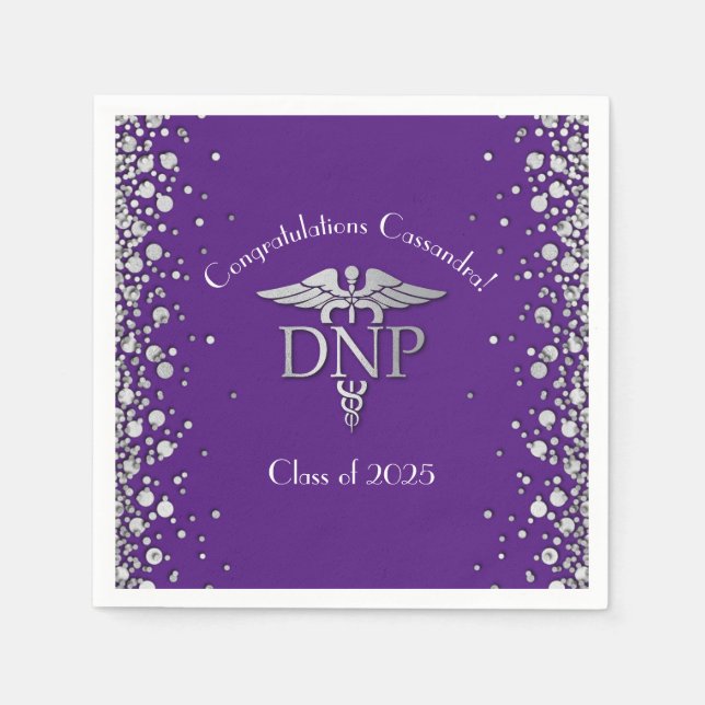Serviette En Papier Docteur en soins infirmiers Graduation Purple Silv (Devant)