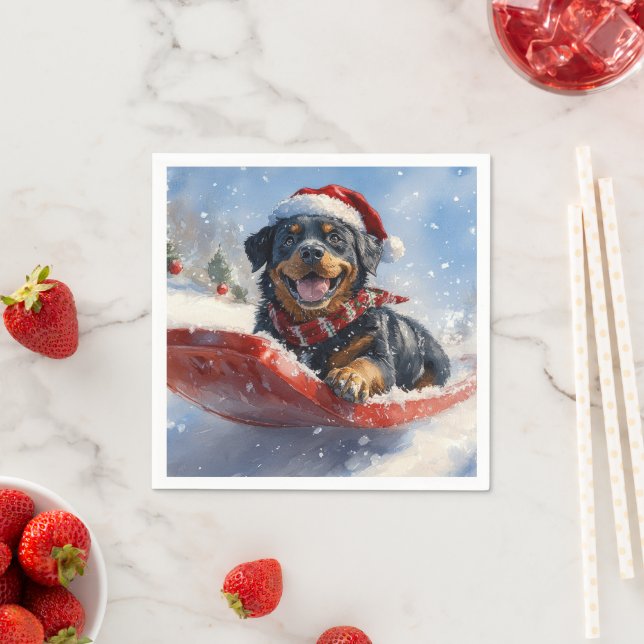 Serviette En Papier Dog Rottweiler dans la corniche laissez-vous neige (En situation)