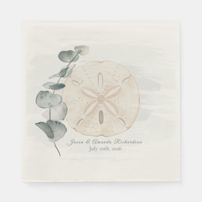 Serviette En Papier Dollar des sables côtier & Eucalyptus aquarelle (Devant)