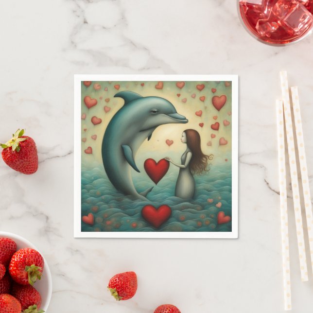 Serviette En Papier Dolphin Love 1 (En situation)